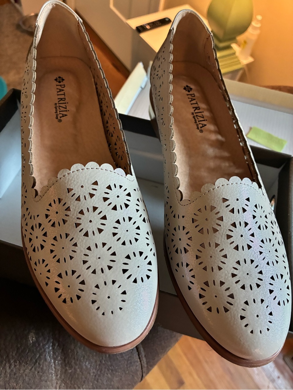 Spring Step Beige Laser-Cut Scalloped shoes